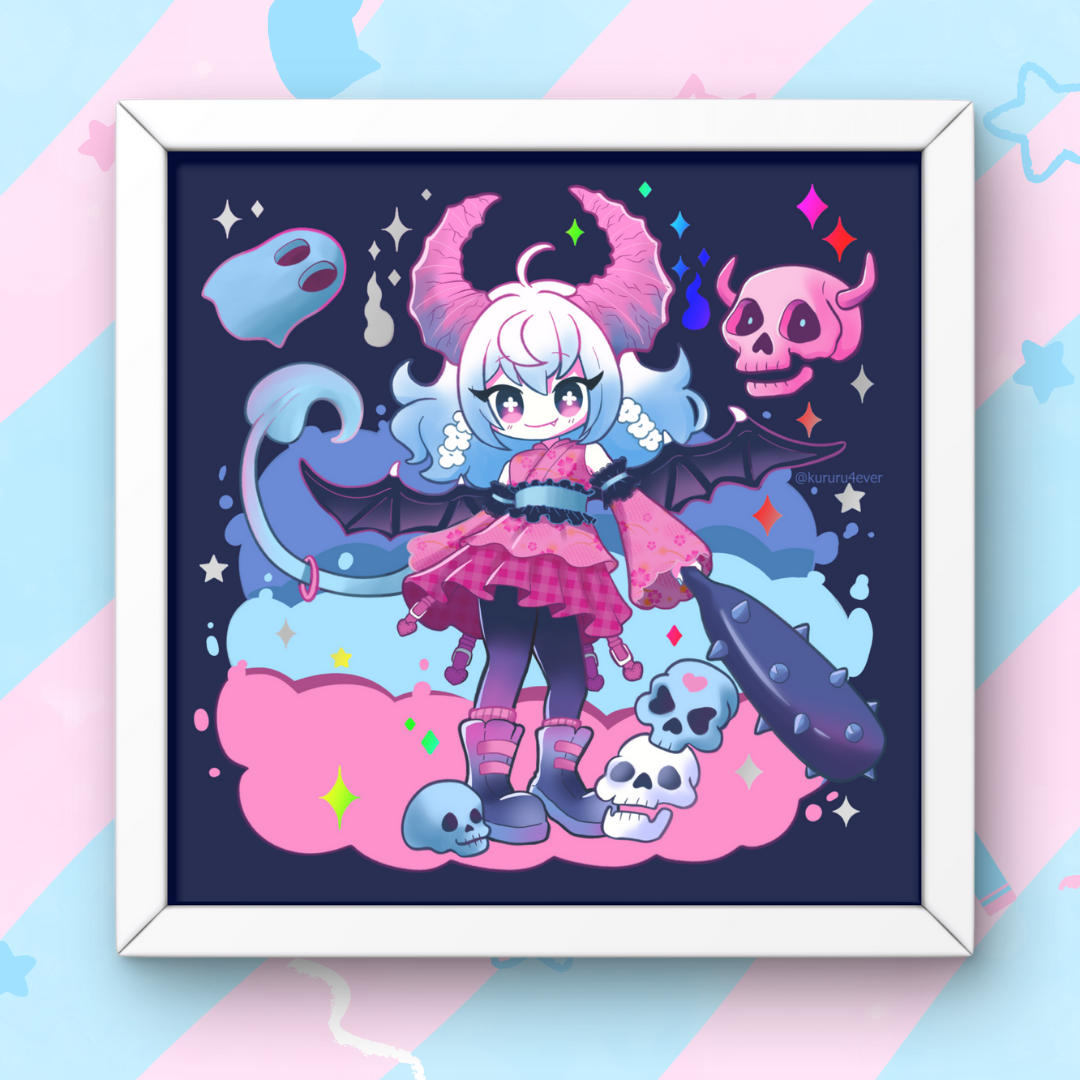 Demon Girl Square Poster with Holographic Rainbow Foil