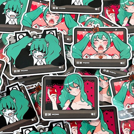 Stickers of Hatsune Miku in the style of her songs World is Mine, Rolling Girl and Romeo and Cinderella