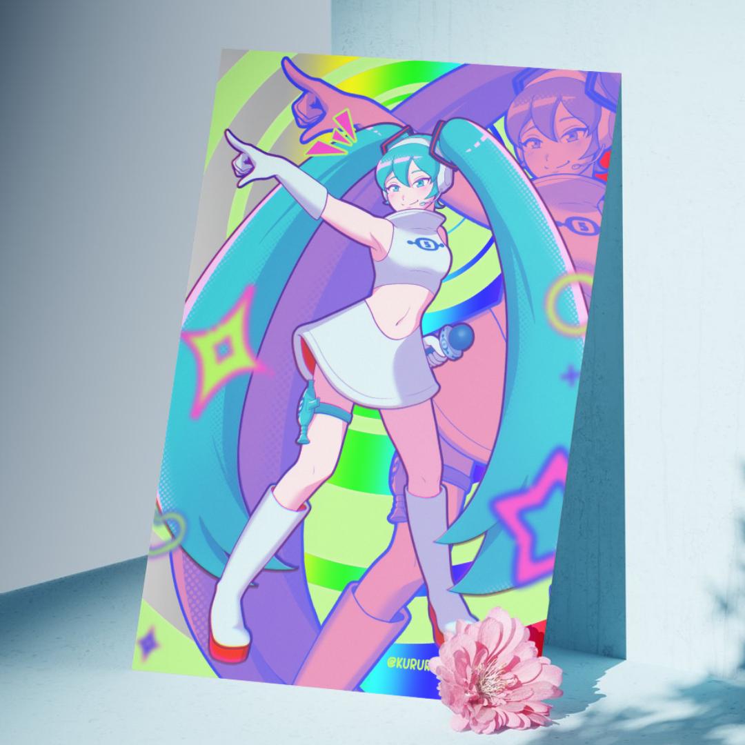 Space Channel 5 Miku A3 Poster with Holographic Rainbow Foil